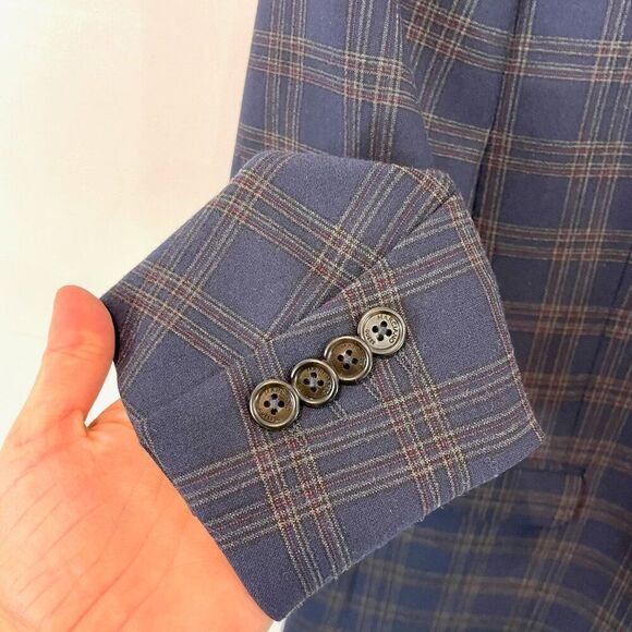 MArciano Guess Mens Stretch Retro Check Navy Jacket Blazer Sport Coat sz S - Picture 3 of 11